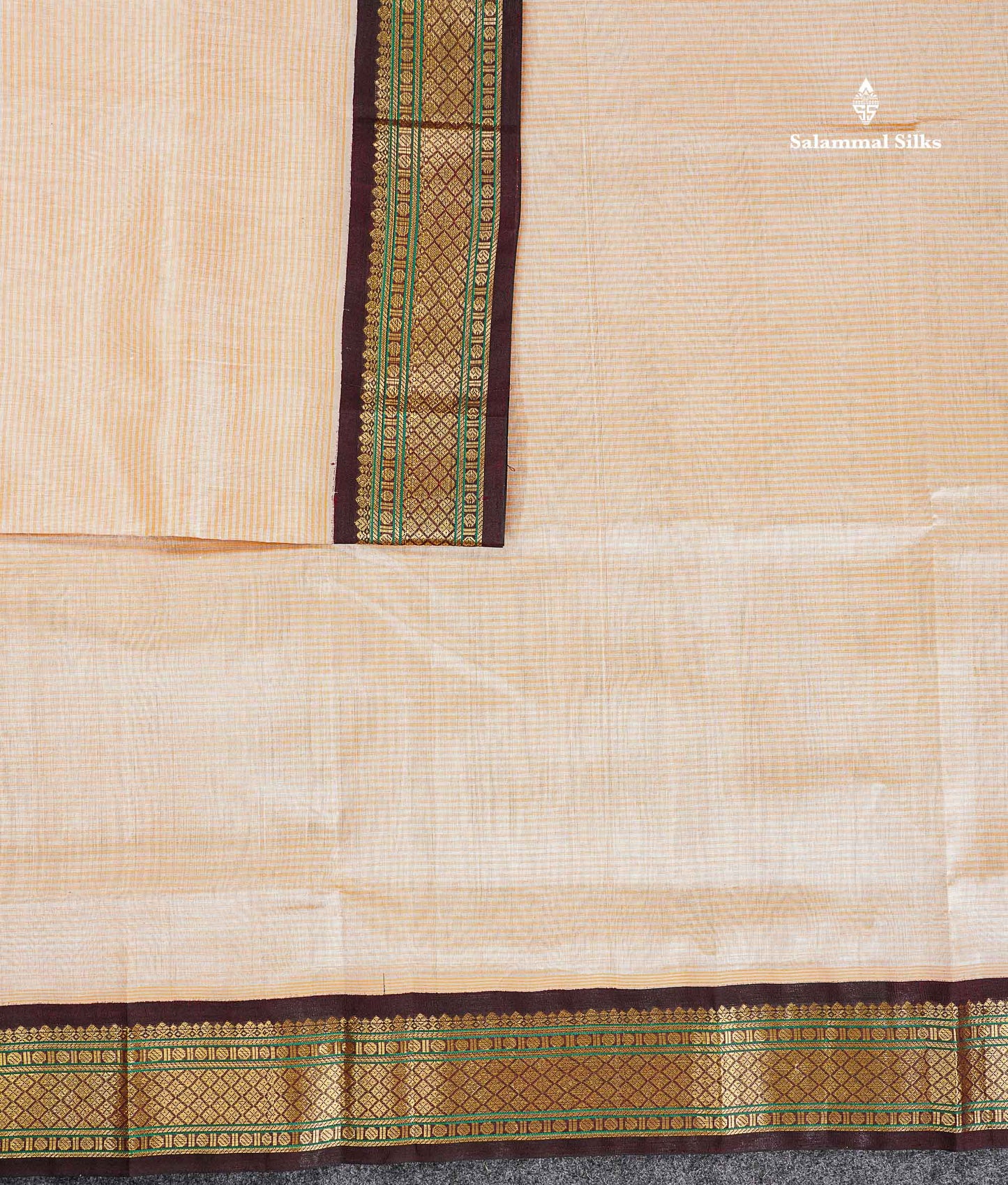 Dark Brown Border  Of Peach Pure Silk Cotton Saree 