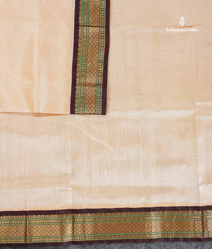 Dark Brown Border  Of Peach Pure Silk Cotton Saree 