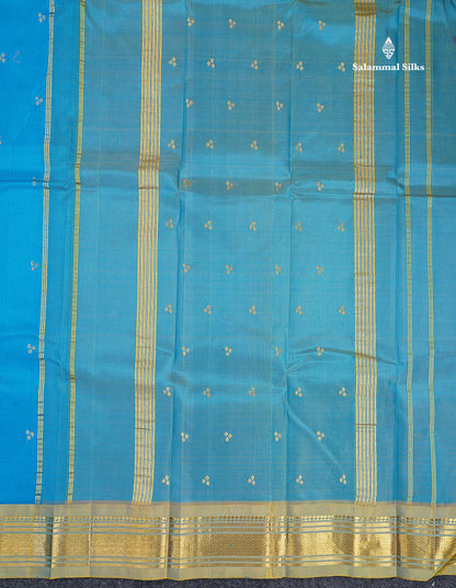 One Side Border Pure Silk Saree - Blue Colour Body Zari Butta With Traditional Border