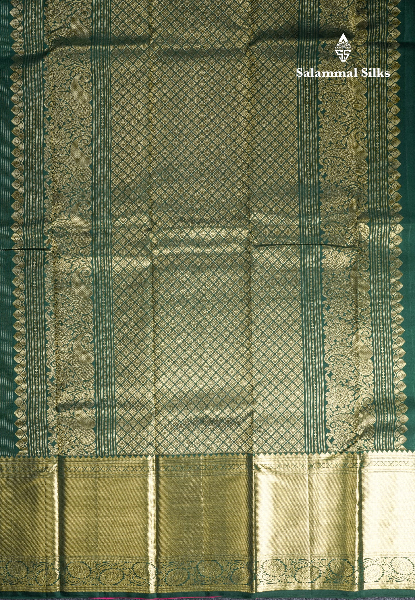 Bottle Green Pure Kanjivaram Silk Saree With Self Evening Morning Border