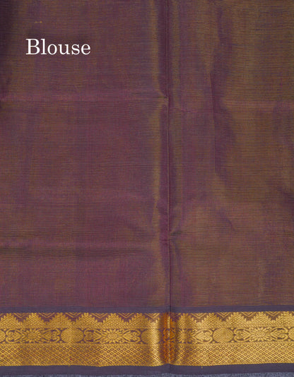 Dark Violet Vaira Oosi Lines Pure Silk Cotton Saree With Traditional Border