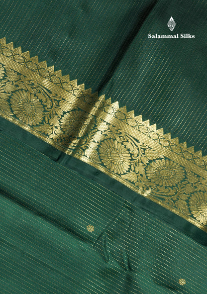 Bottle Green Pure Kanjivaram Silk Saree With Self Evening Morning Border