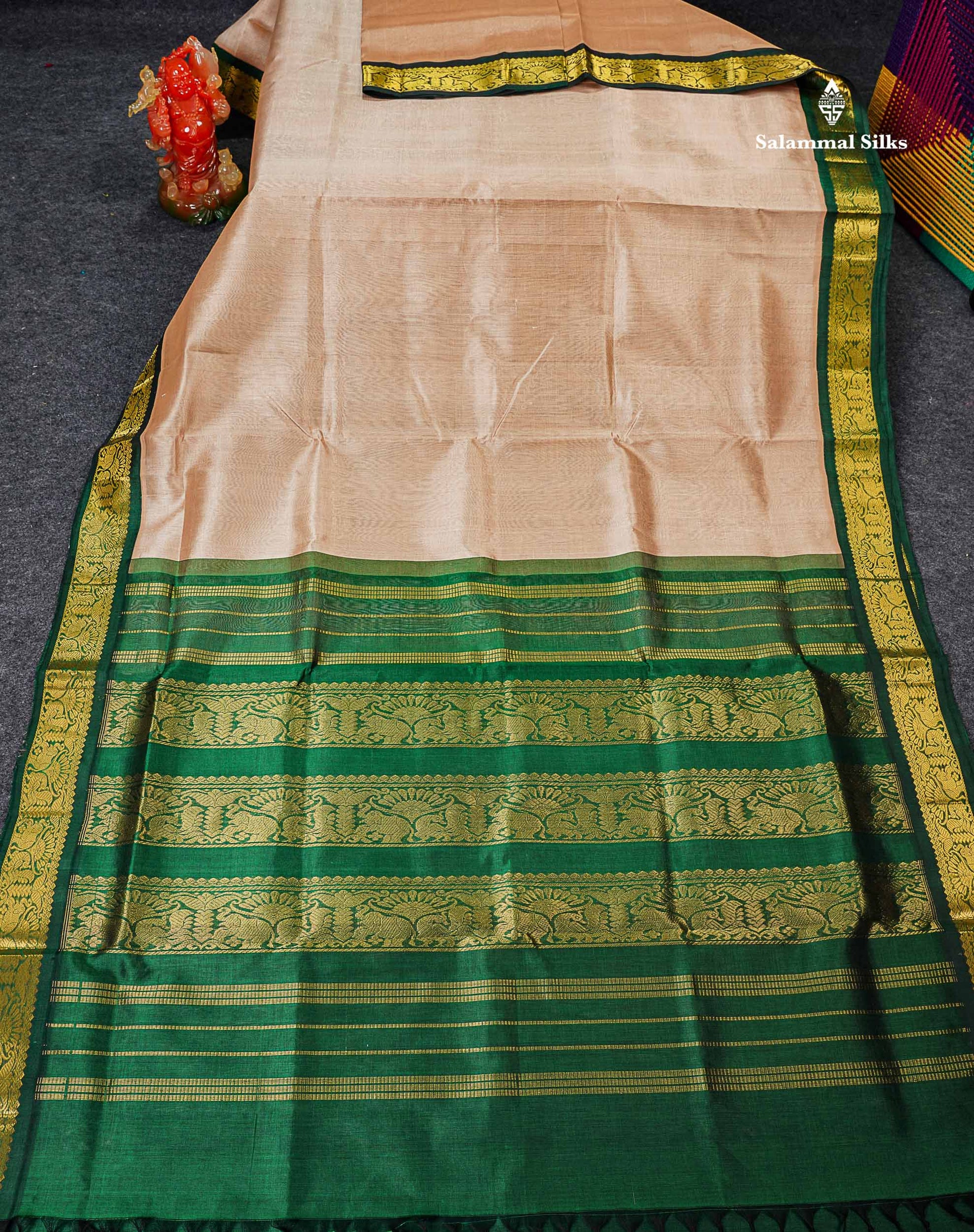 Full View Of Cream Sandal Pure Silk Cotton Saree 