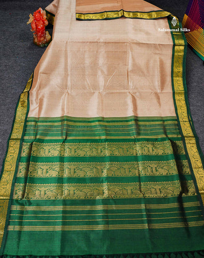 Full View Of Cream Sandal Pure Silk Cotton Saree 