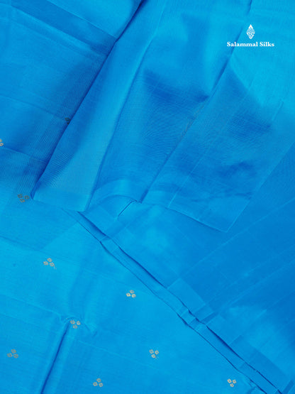 One Side Border Pure Silk Saree - Blue Colour Body Zari Butta With Traditional Border