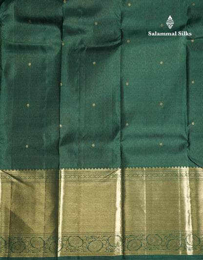 Bottle Green Pure Kanjivaram Silk Saree With Self Evening Morning Border