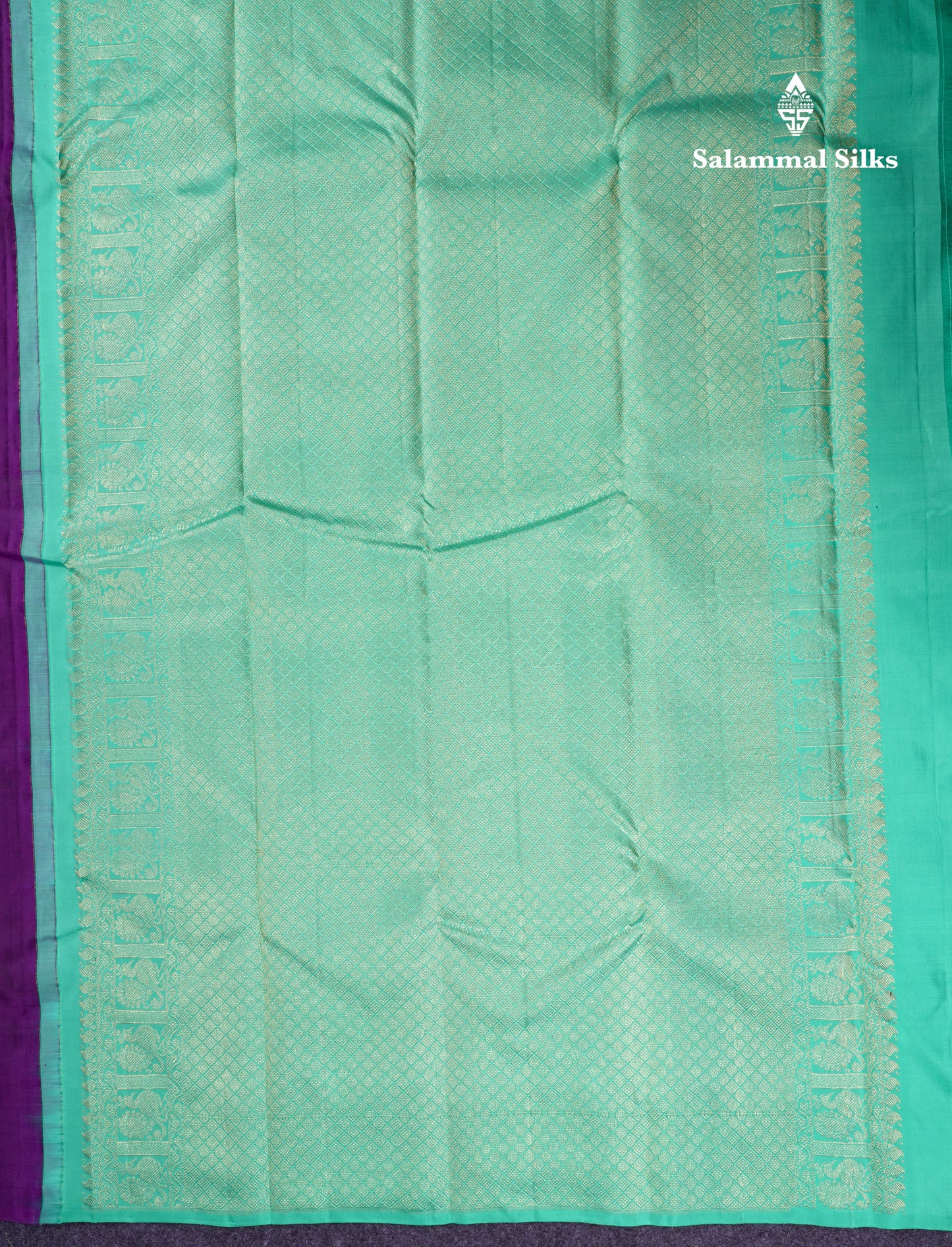 Beautiful Dark Purple Zari & Thread Work Butta Fancy Pure Kanjivaram Silk Saree With Contrast Rexona Green Blouse