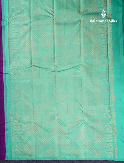 Beautiful Dark Purple Zari & Thread Work Butta Fancy Pure Kanjivaram Silk Saree With Contrast Rexona Green Blouse