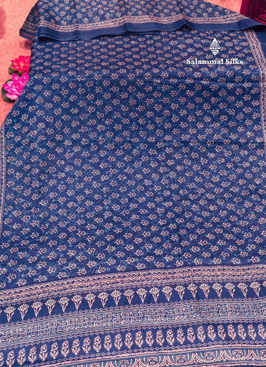 Royal Blue Colour Fancy Semi Tussar Saree With Blouse