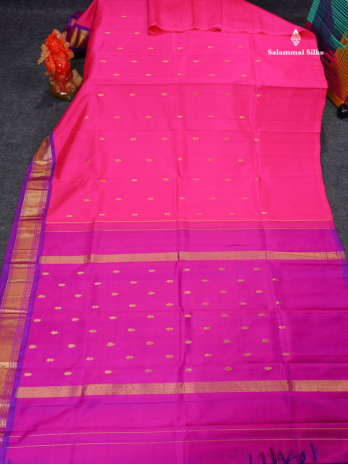 One Side Border Pure Silk Saree - Pink Colour Body Zari Butta With Purple Border 