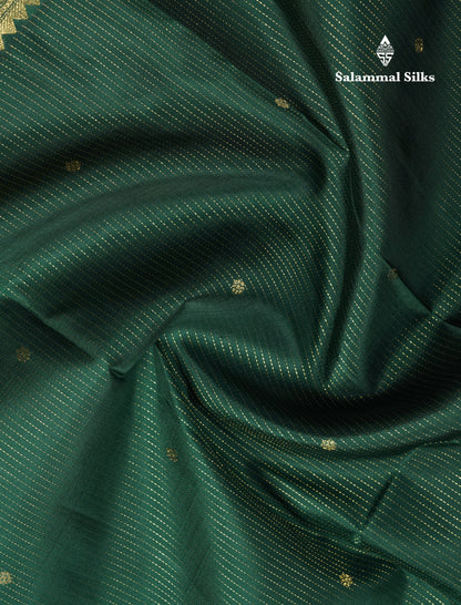 Bottle Green Pure Kanjivaram Silk Saree With Self Evening Morning Border