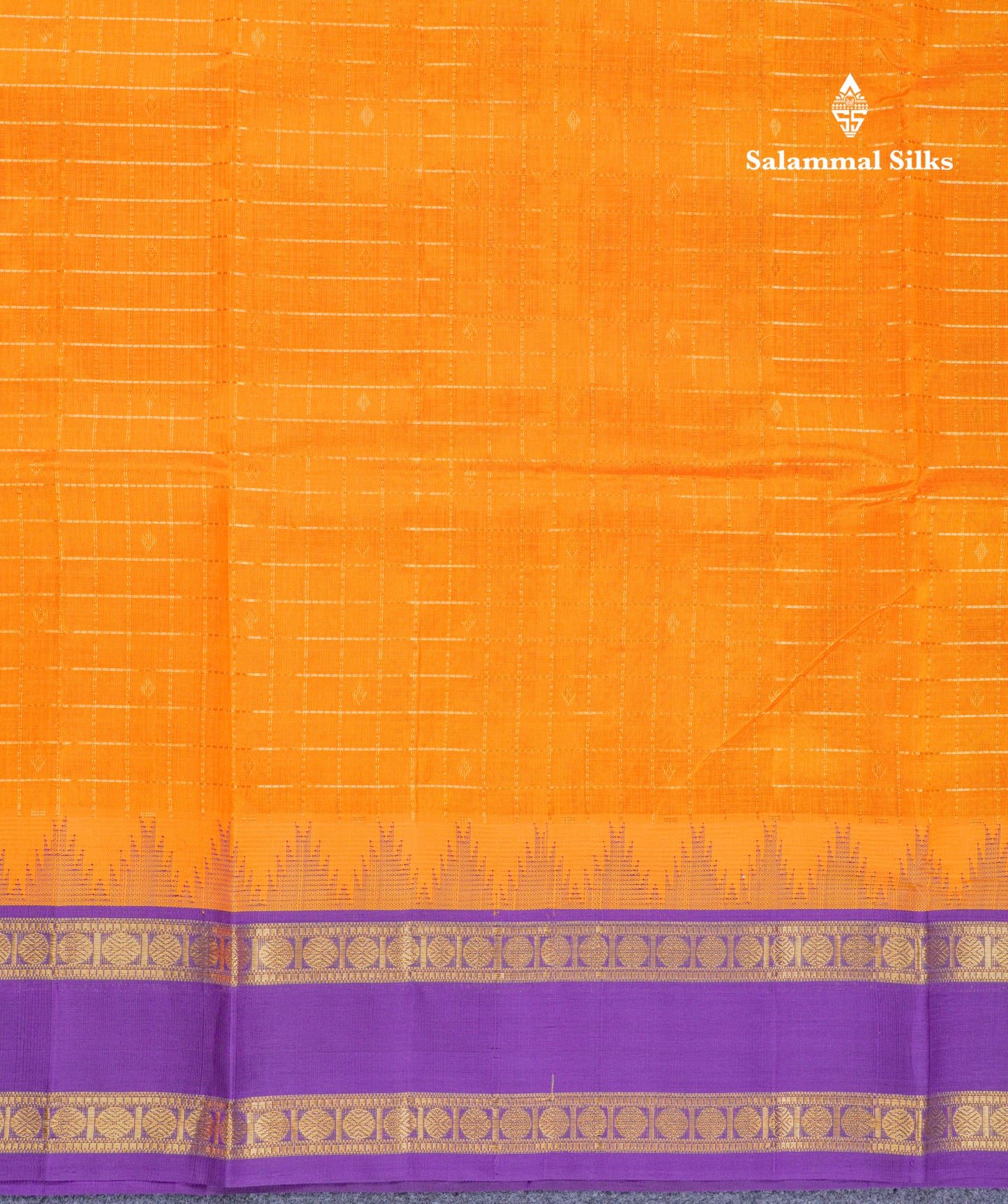Mustard Yellow Checks With Butta Pure Silk Cotton Saree With Contrast Purple Traditional Rettapet Border