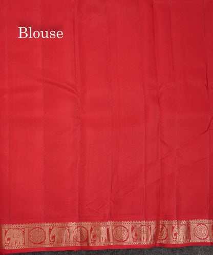 Beautiful Manthulir Yellow Pure Kanjivaram Silk Saree With Red Traditional Korvai Border