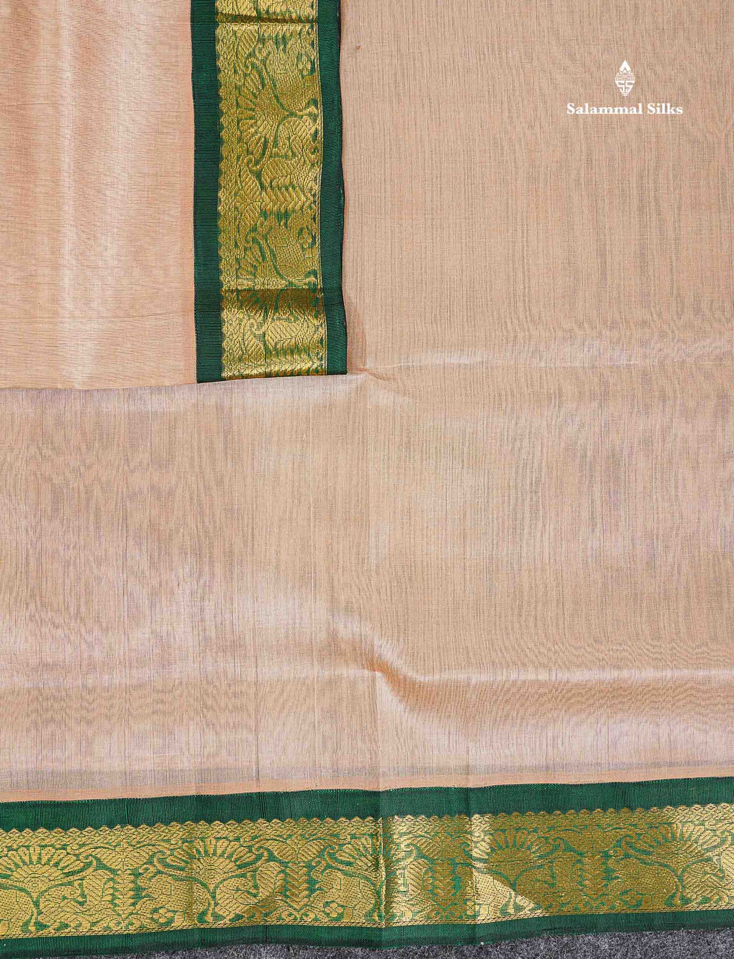 Bottle Green Border Of Cream Sandal Pure Silk Cotton Saree 