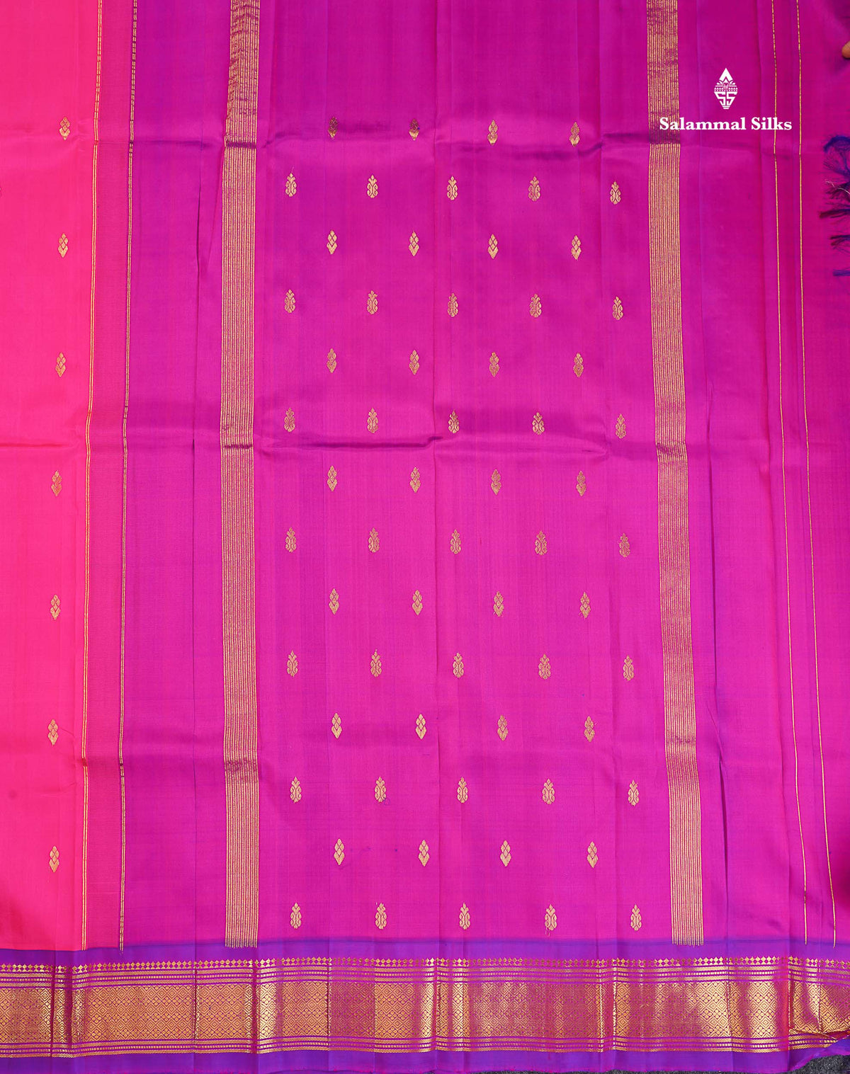 One Side Border Pure Silk Saree - Pink Colour Body Zari Butta With Purple Border