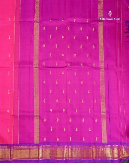 One Side Border Pure Silk Saree - Pink Colour Body Zari Butta With Purple Border