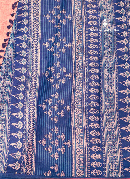 Royal Blue Colour Fancy Semi Tussar Saree With Blouse