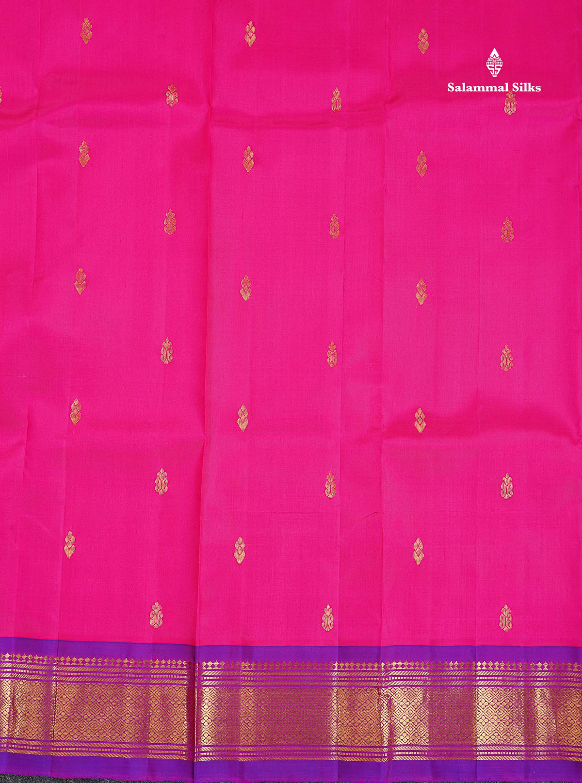 One Side Border Pure Silk Saree - Pink Colour Body Zari Butta With Purple Border