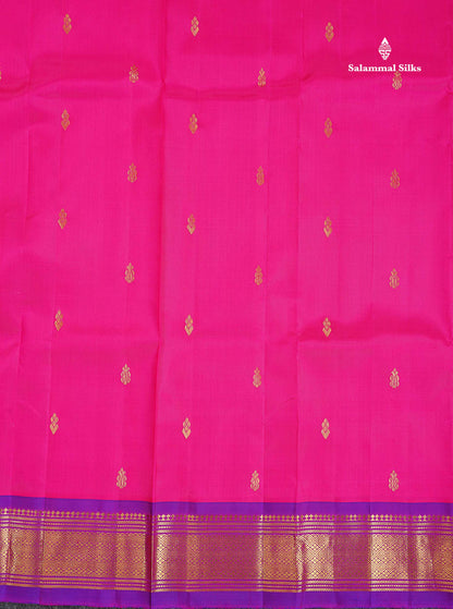 One Side Border Pure Silk Saree - Pink Colour Body Zari Butta With Purple Border