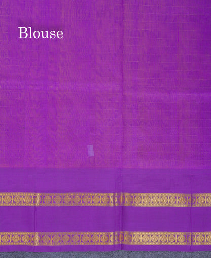 Mustard Yellow Checks With Butta Pure Silk Cotton Saree With Contrast Purple Traditional Rettapet Border