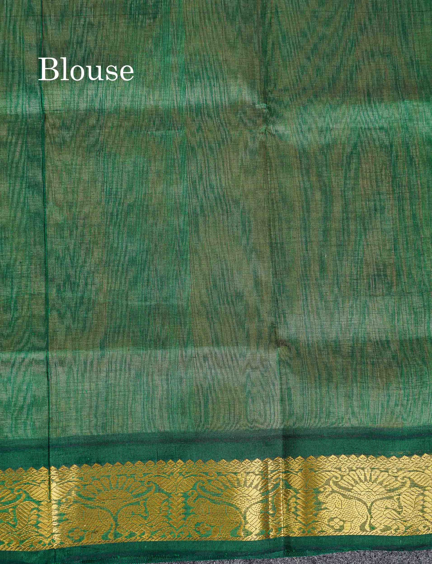 Contrast Bottle Green Blouse Of Cream Sandal Pure Silk Cotton Saree  