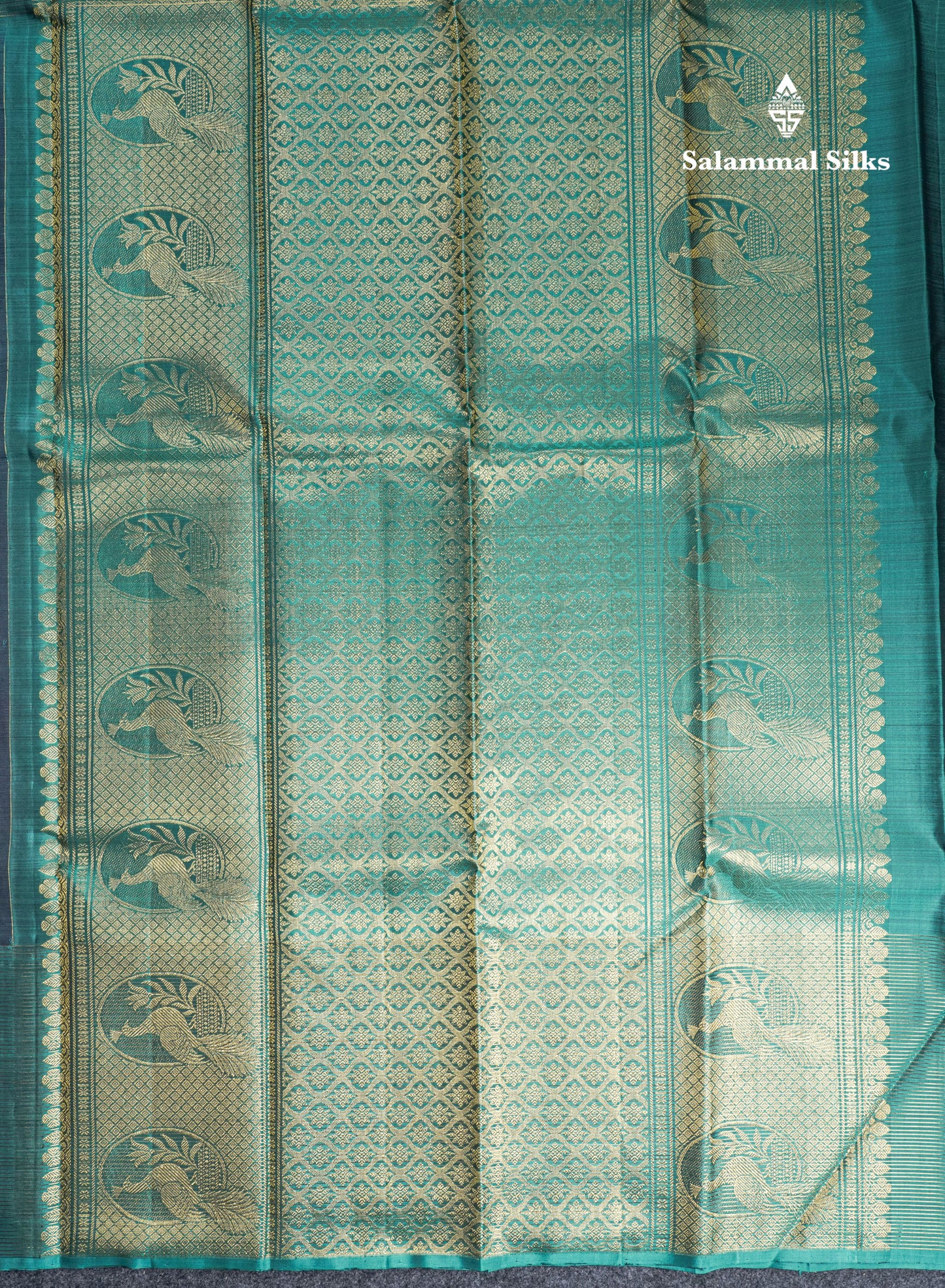 Navy Blue Pure Kanjivaram Silk Saree With Contrast Dual Tone Green Zari Checks Border