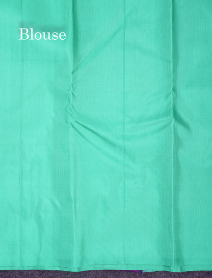 Beautiful Dark Purple Zari & Thread Work Butta Fancy Pure Kanjivaram Silk Saree With Contrast Rexona Green Blouse
