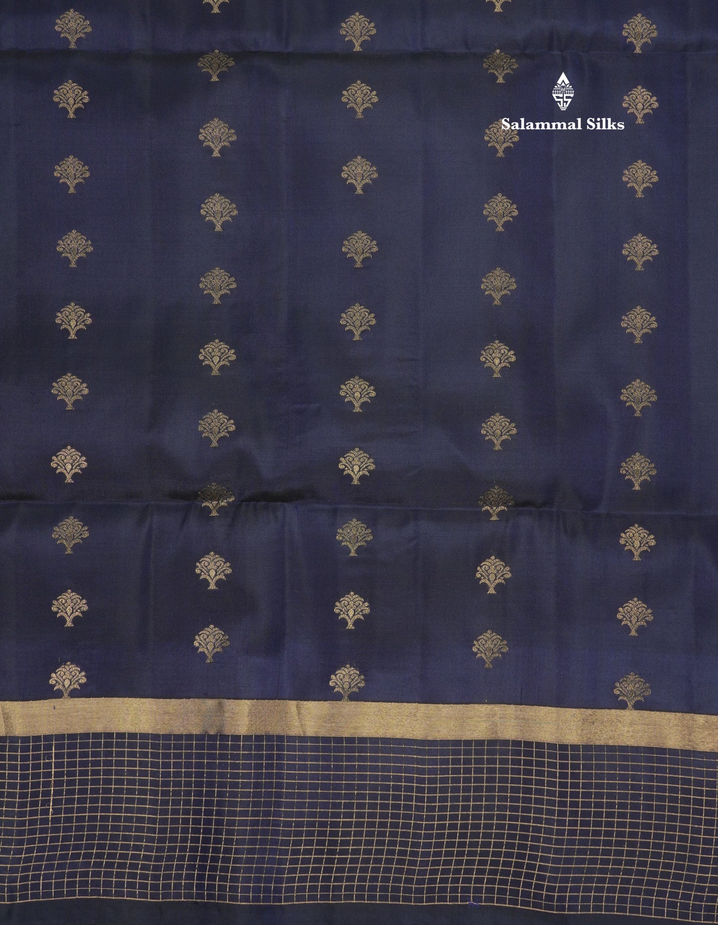 Beautiful Sea Blue Pure Kanjivaram Soft Silk Saree With Contrast Navy Blue Zari Checks Border