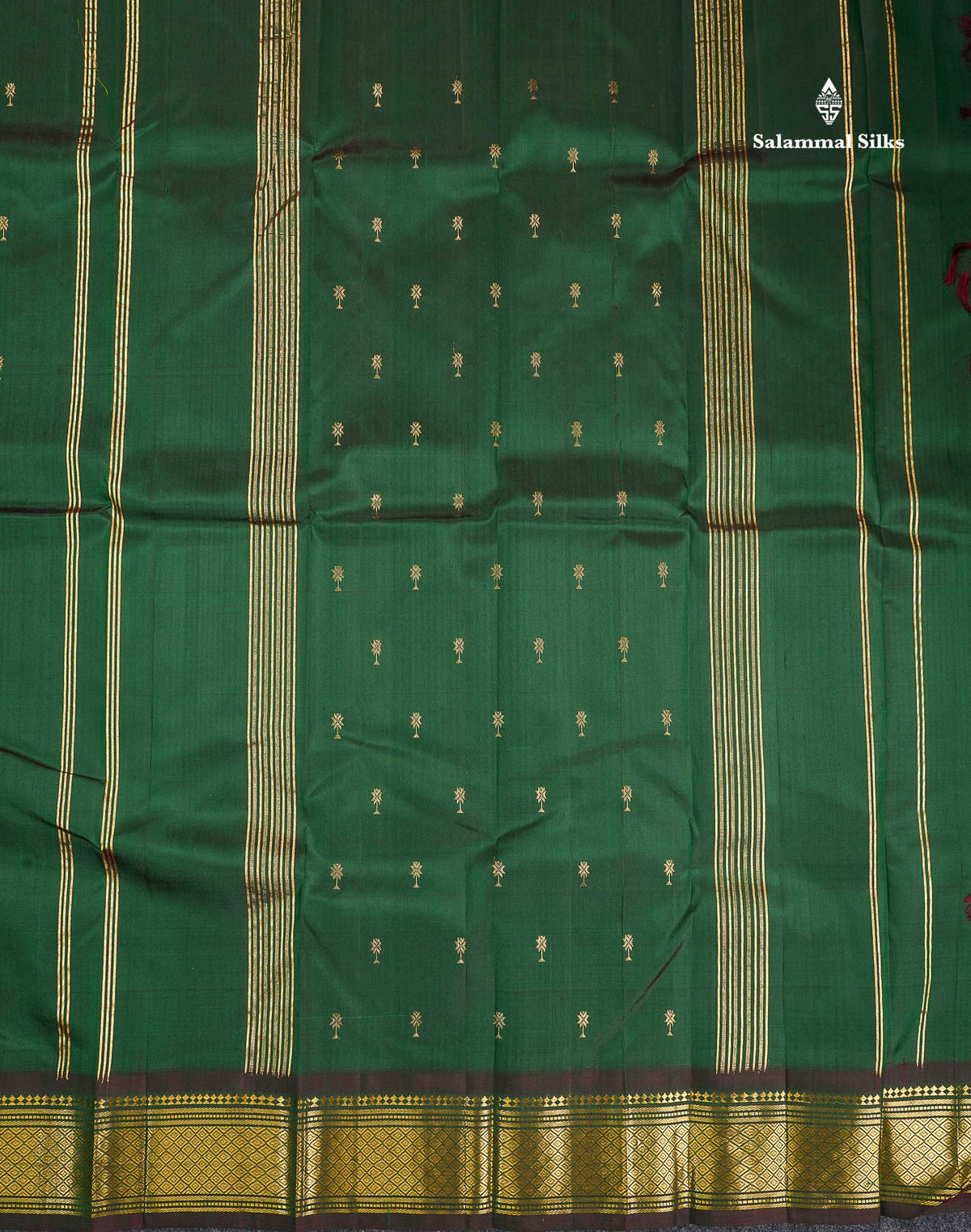 One Side Border Pure Silk Saree - Bottle Green Colour Body Zari Butta With Traditional Border