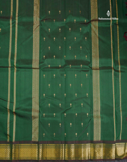 One Side Border Pure Silk Saree - Bottle Green Colour Body Zari Butta With Traditional Border