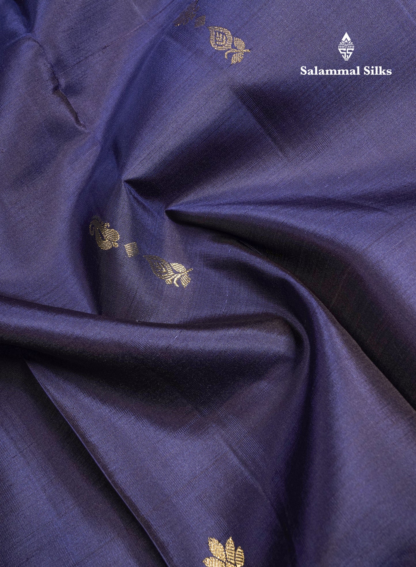 Navy Blue Pure Kanjivaram Silk Saree With Contrast Dual Tone Green Zari Checks Border