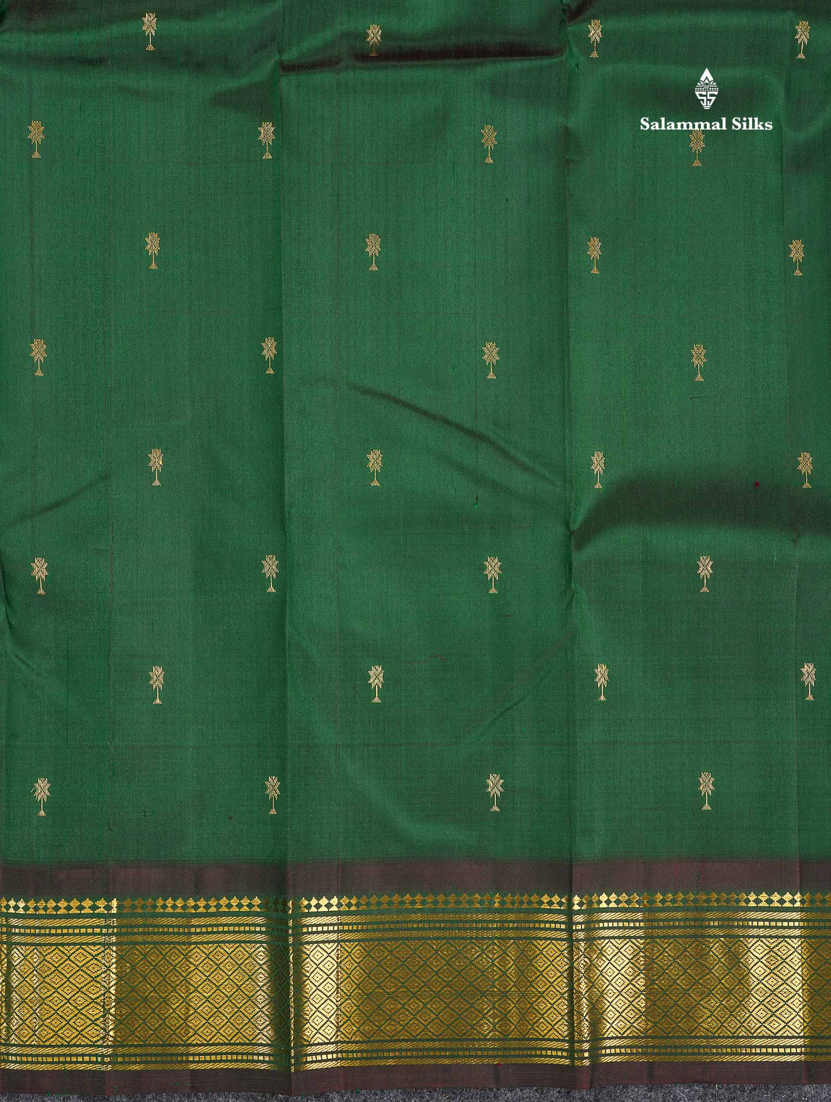 One Side Border Pure Silk Saree - Bottle Green Colour Body Zari Butta With Traditional Border