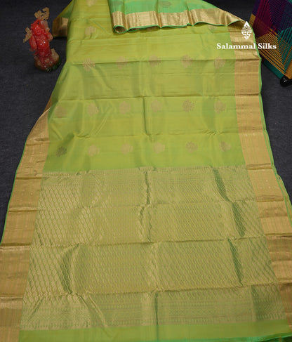 Beautiful Parrot Green Pure Kanjivaram Silk Saree With Traditional Border