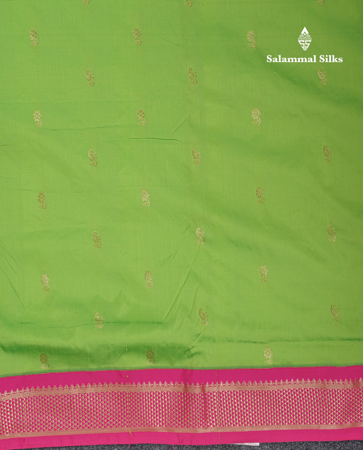 9 Yards Semi Silk Saree Green With Contrast Pink Border