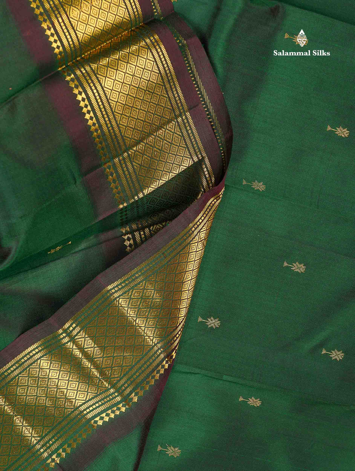 One Side Border Pure Silk Saree - Bottle Green Colour Body Zari Butta With Traditional Border
