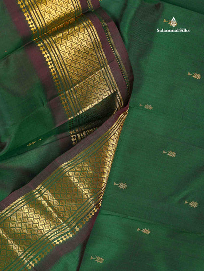 One Side Border Pure Silk Saree - Bottle Green Colour Body Zari Butta With Traditional Border