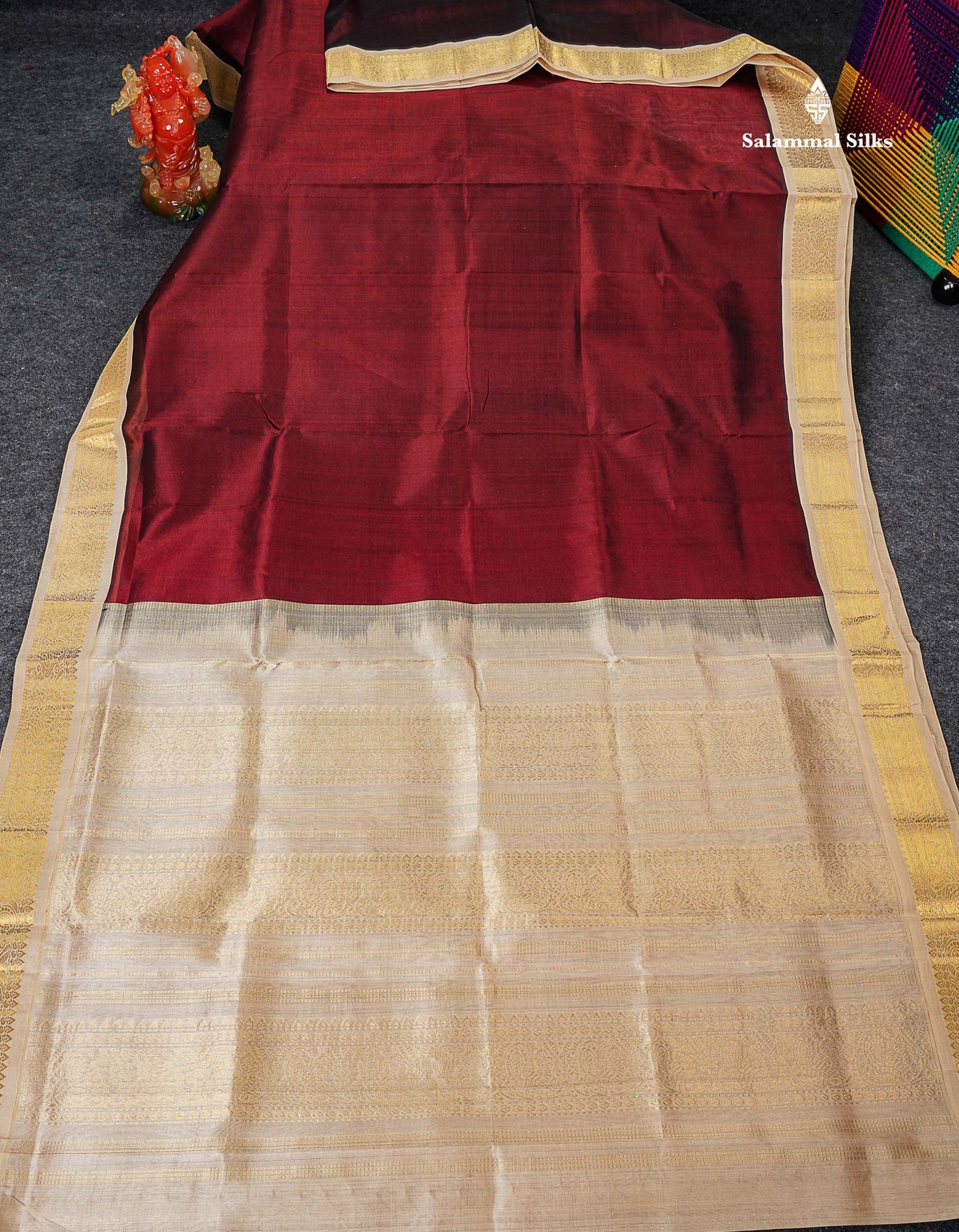 Full View Of Dark Maroon Pure Silk Cotton Saree 