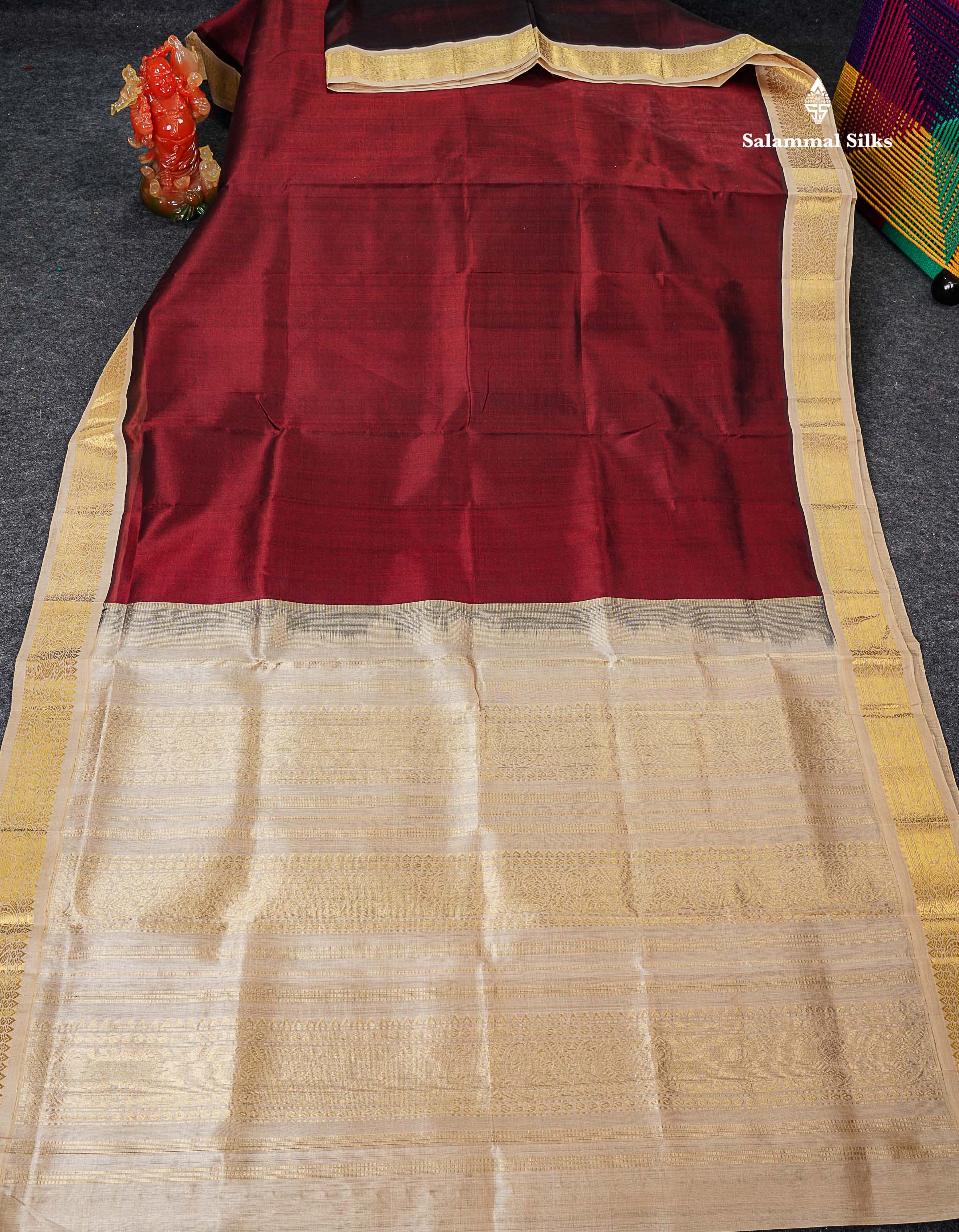 Full View Of Dark Maroon Pure Silk Cotton Saree 
