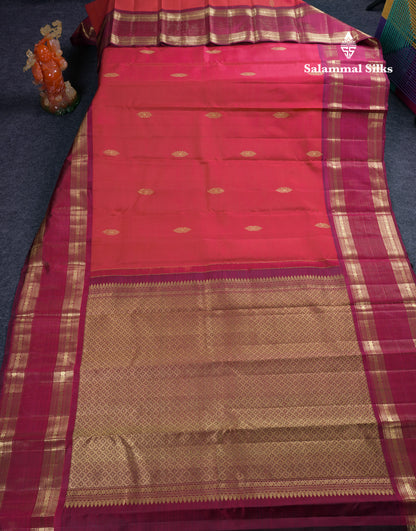 Beautiful Dark Maroon Pure Kanjivaram Silk Saree With Contrast Dark Brown Traditional Border