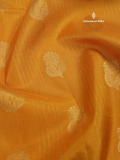 Beautiful Mustard Yellow Pure Kanjivaram Soft Silk Saree With Contrast Rexona Green Border