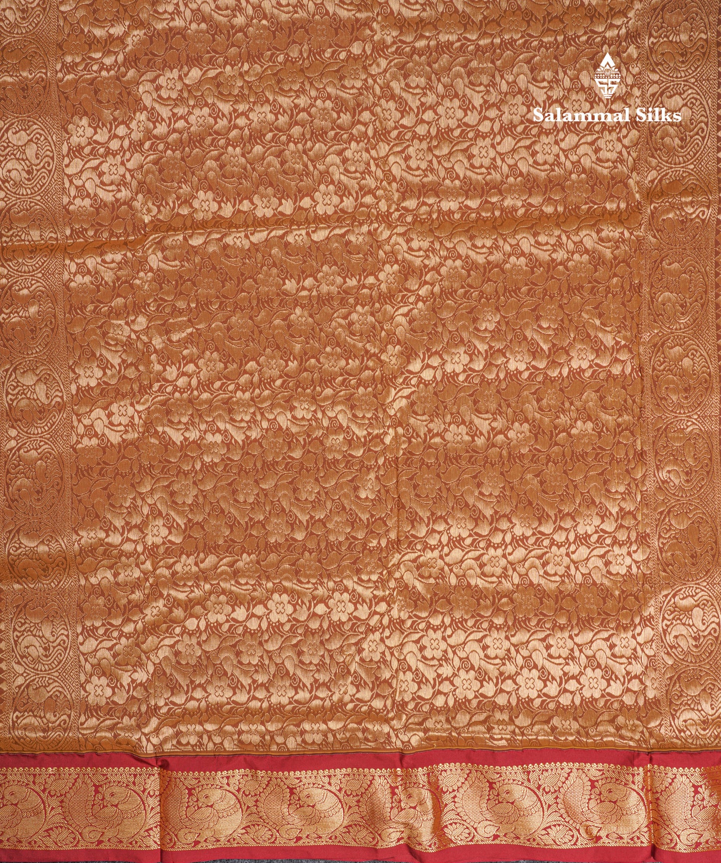 9 Yards Semi Silk Saree Pinkish Peach With Contrast Maroon Border