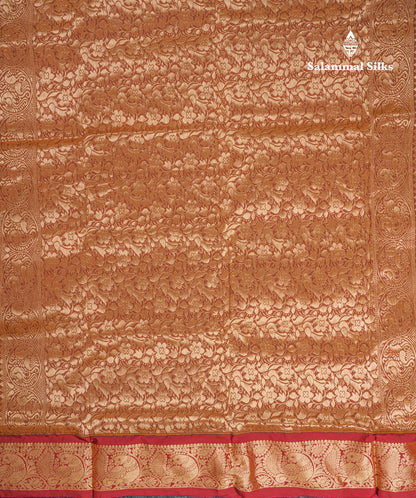 9 Yards Semi Silk Saree Pinkish Peach With Contrast Maroon Border