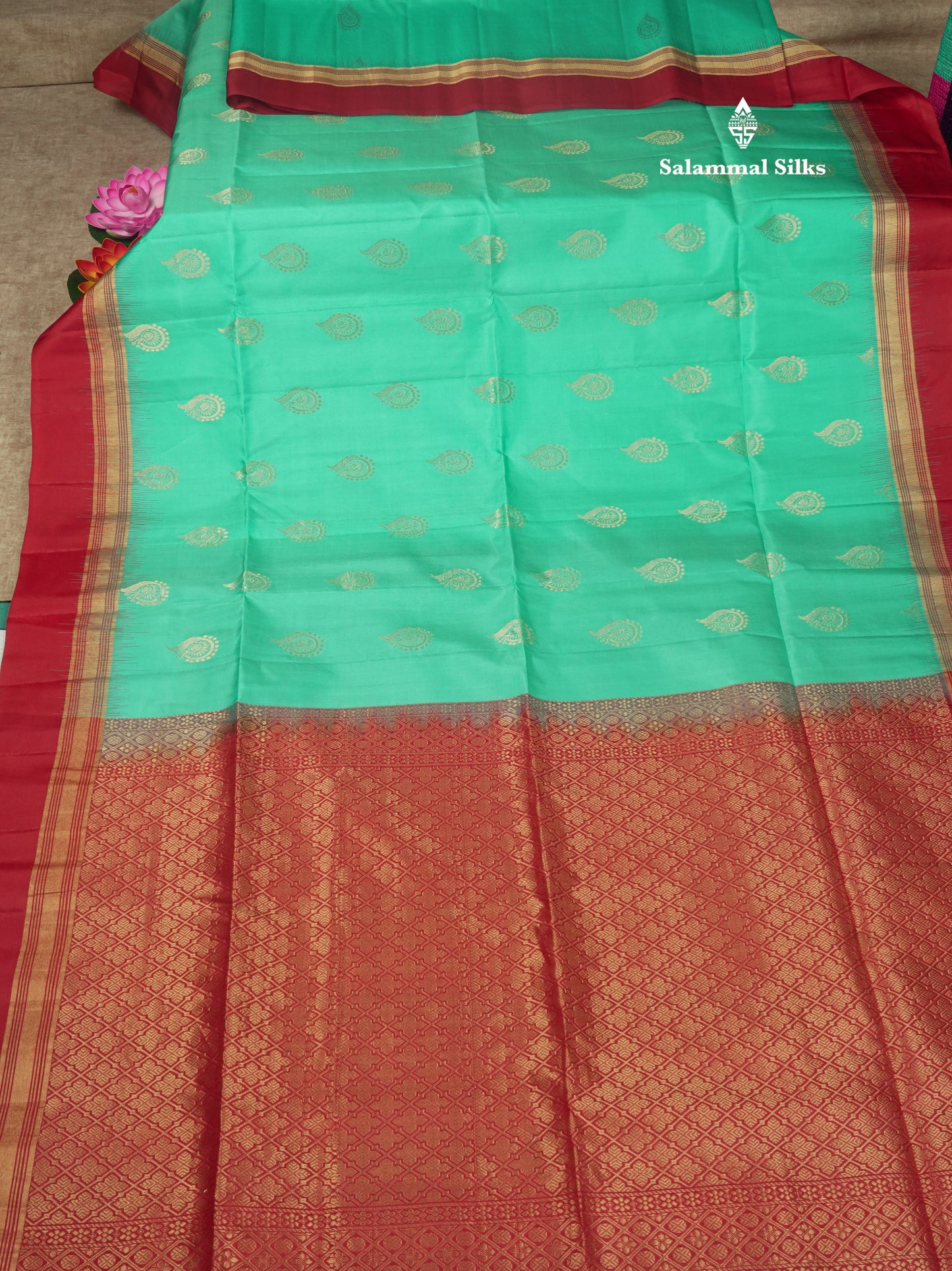 Beautiful Sea Green Pure Kanjivaram Soft Silk Saree With Contrast Maroon Border