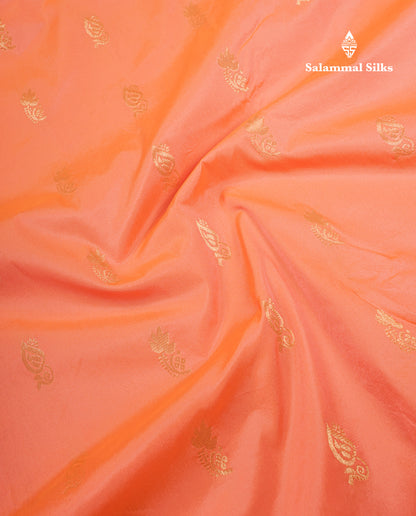 9 Yards Semi Silk Saree Pinkish Peach With Contrast Maroon Border