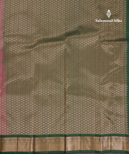 Beautiful Magenta Pink Pure Kanjivaram Silk Saree With Bottle Green Traditional Korvai Border