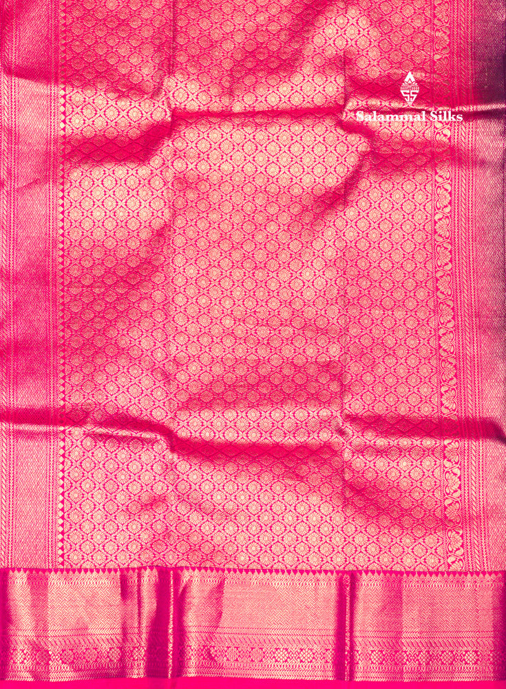 Peacock Green Colour Kanjivaram Pure Silk Saree With Pinkish Orange Silver Zari Border
