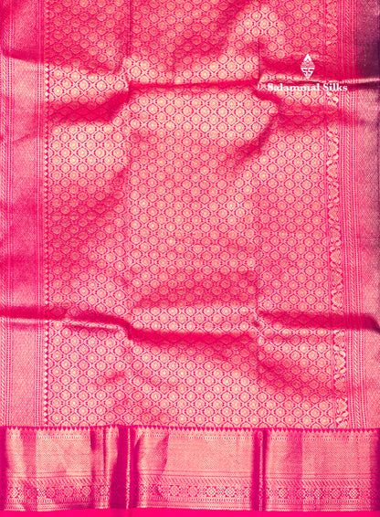 Peacock Green Colour Kanjivaram Pure Silk Saree With Pinkish Orange Silver Zari Border