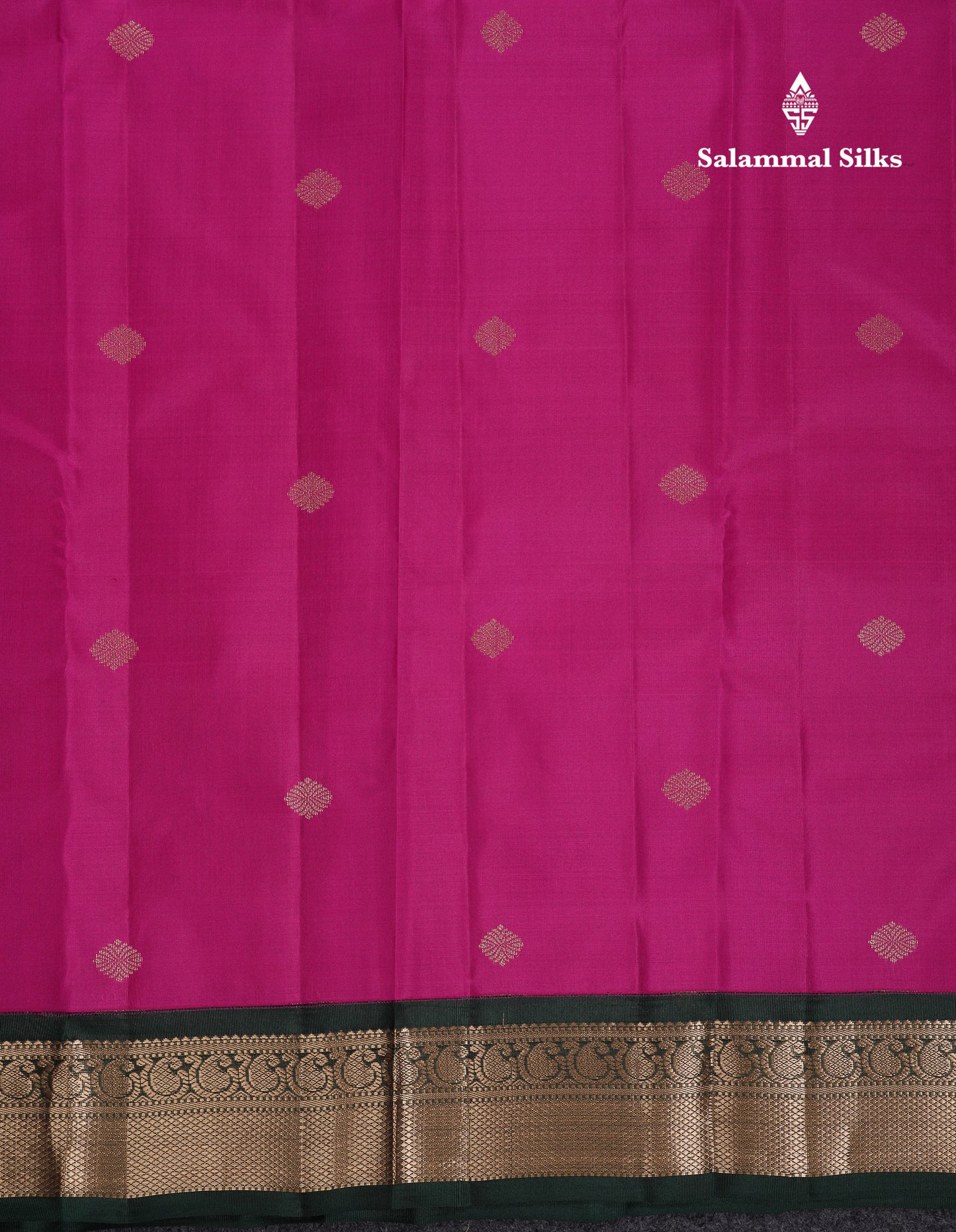 Beautiful Magenta Pink Pure Kanjivaram Silk Saree With Bottle Green Traditional Korvai Border