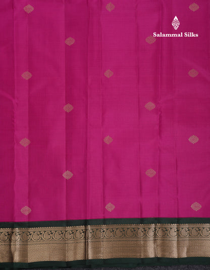 Beautiful Magenta Pink Pure Kanjivaram Silk Saree With Bottle Green Traditional Korvai Border