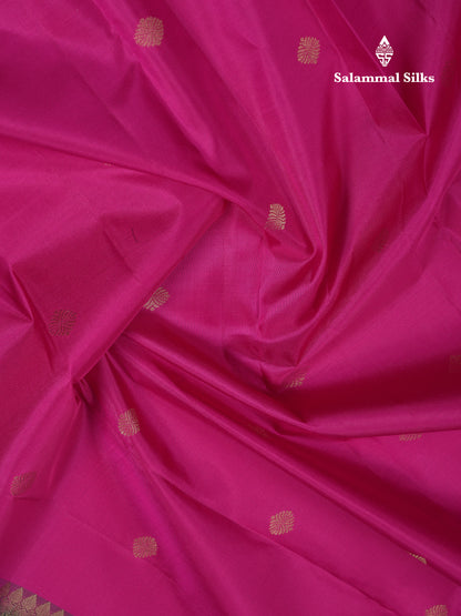 Beautiful Magenta Pink Pure Kanjivaram Silk Saree With Bottle Green Traditional Korvai Border